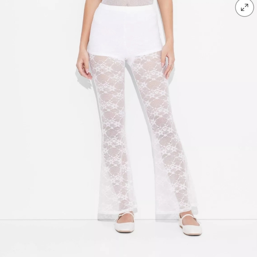 Women's Mid Rise Flare Sheer Lace Pants Wild Fable White xs
